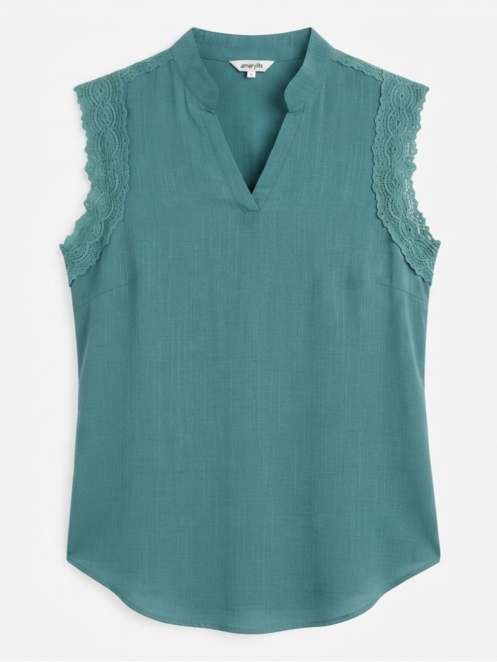 Amaryllis Sage Green Sleeveless Lace Trim Blouse | Size XL